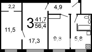 3-к квартира, вторичка, 57м2, 9/9 этаж