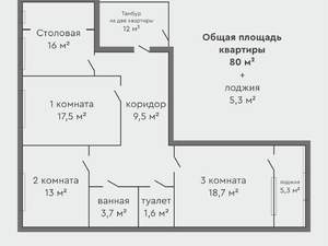 3-к квартира, вторичка, 85м2, 8/9 этаж