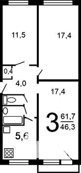 3-к квартира, вторичка, 61м2, 3/9 этаж