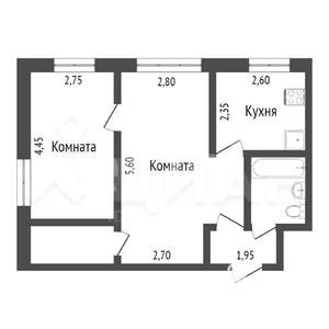 2-к квартира, вторичка, 41м2, 1/5 этаж