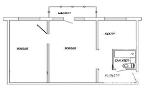 2-к квартира, вторичка, 45м2, 3/5 этаж