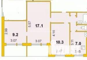 3-к квартира, вторичка, 52м2, 8/9 этаж