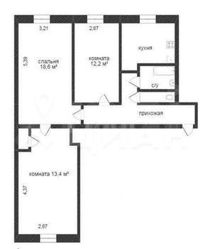 3-к квартира, вторичка, 73м2, 1/4 этаж